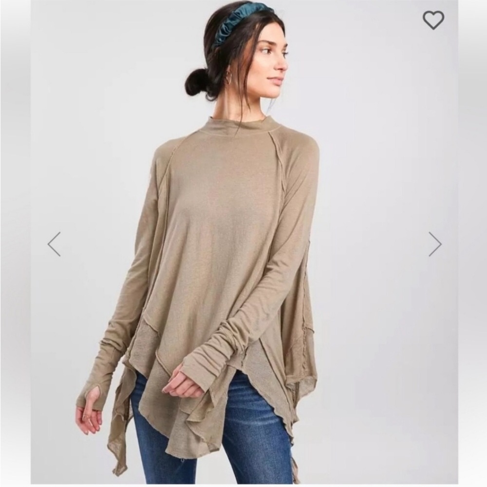 We the Free People Starlight Taupe Asymmetrical Ruffle Top
